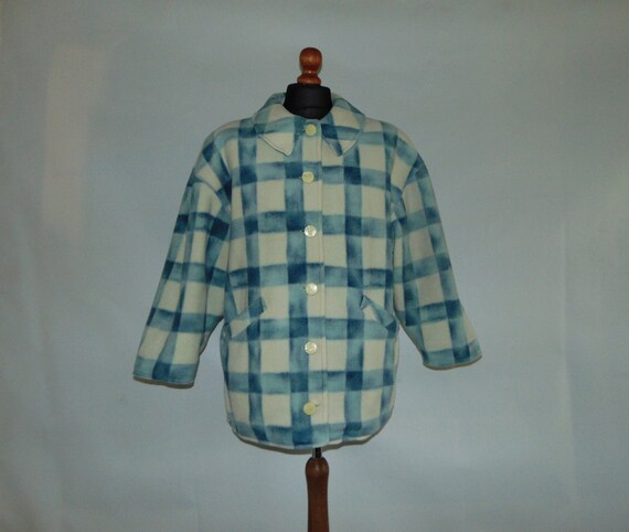 80s Italian plaid women's coat Button up oversized