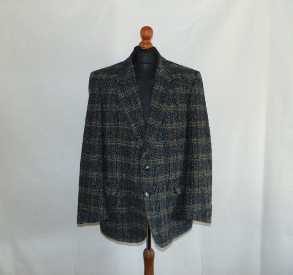 80s Wool plaid blazer Men's suit jacket Urban casu