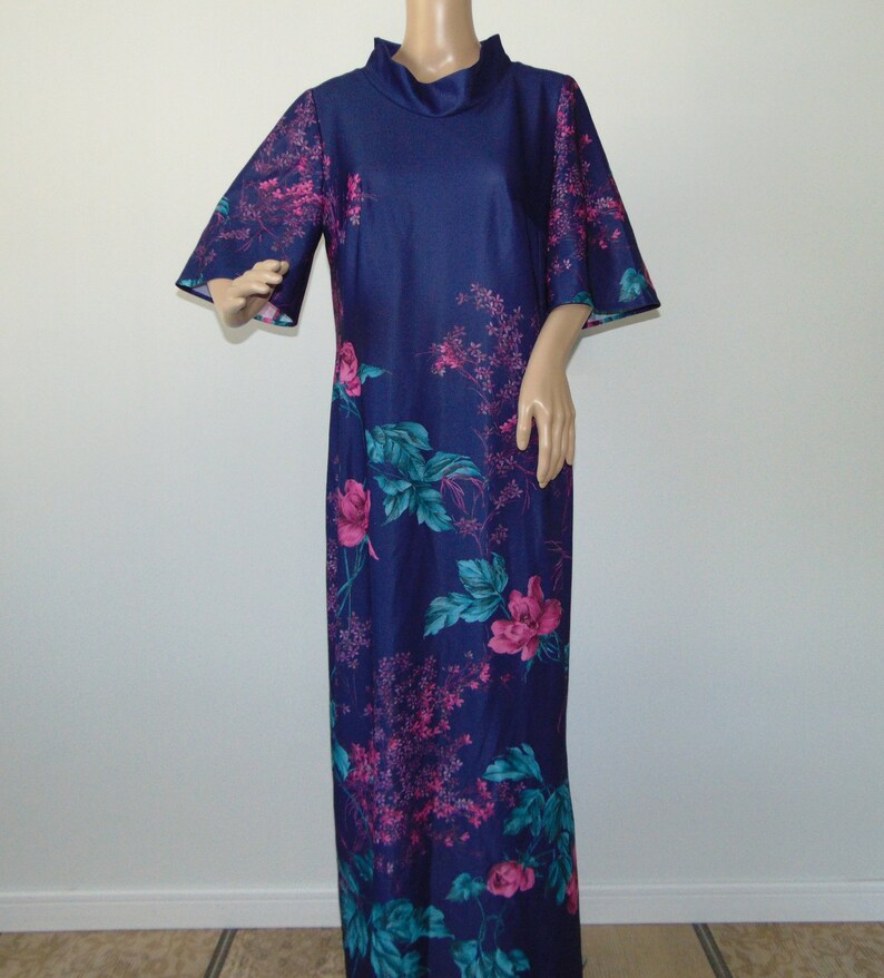70s Bell sleeve floral maxi dress Purple long summer dress | Etsy