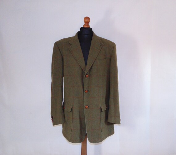 80s BOGNER Wool plaid jacket Khaki green men's bla
