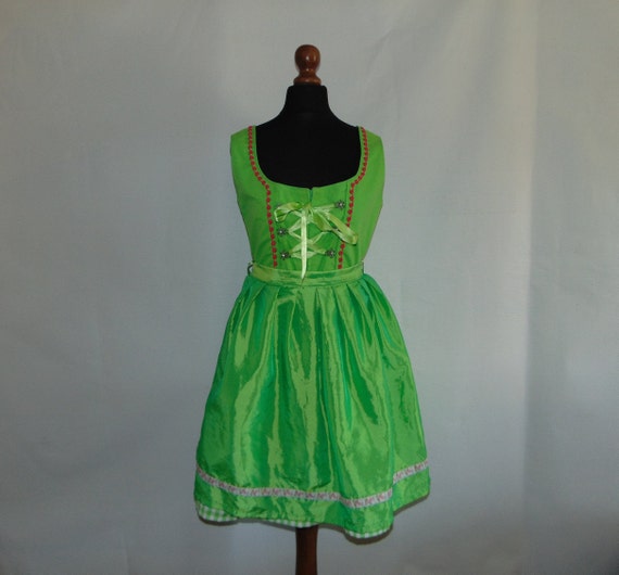90s Dirndl Plaid mini dress with apron Green Bavar