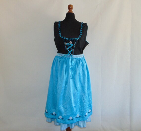 90s Dirndl Plaid mini dress with apron Blue black