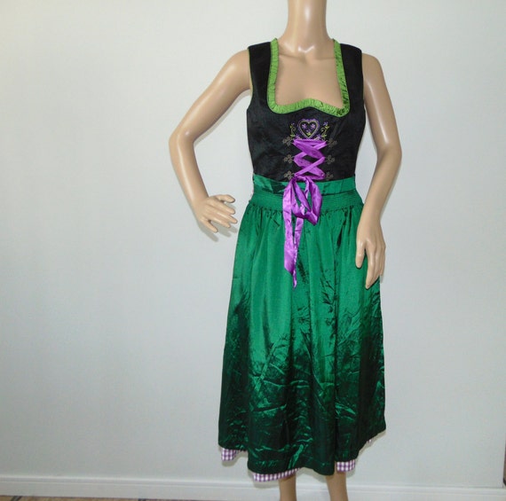 90s DIRNDL Plaid midi dress Austrian dress with ap