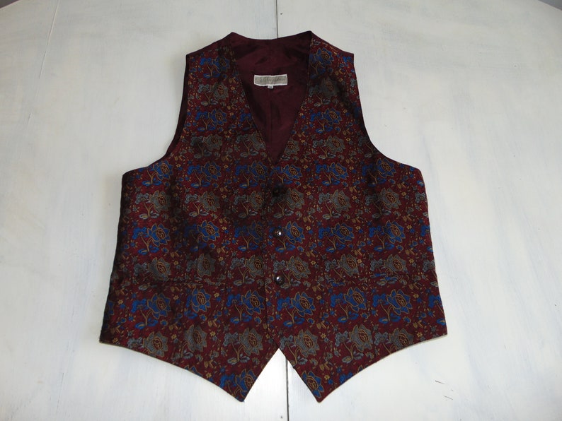 90s Bordo floral formal vests Men/'s waistcoat Button down vest Size Medium