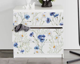 IKEA MALM dresser flowers and camomiles | Removable Ikea decals | Furniture stickers | Furniture decals set | nursery decor | M#12