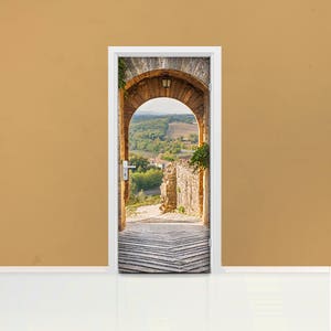 Self adhesive Door wrap removable Peel /& Stick Architecture village street DS/_1945