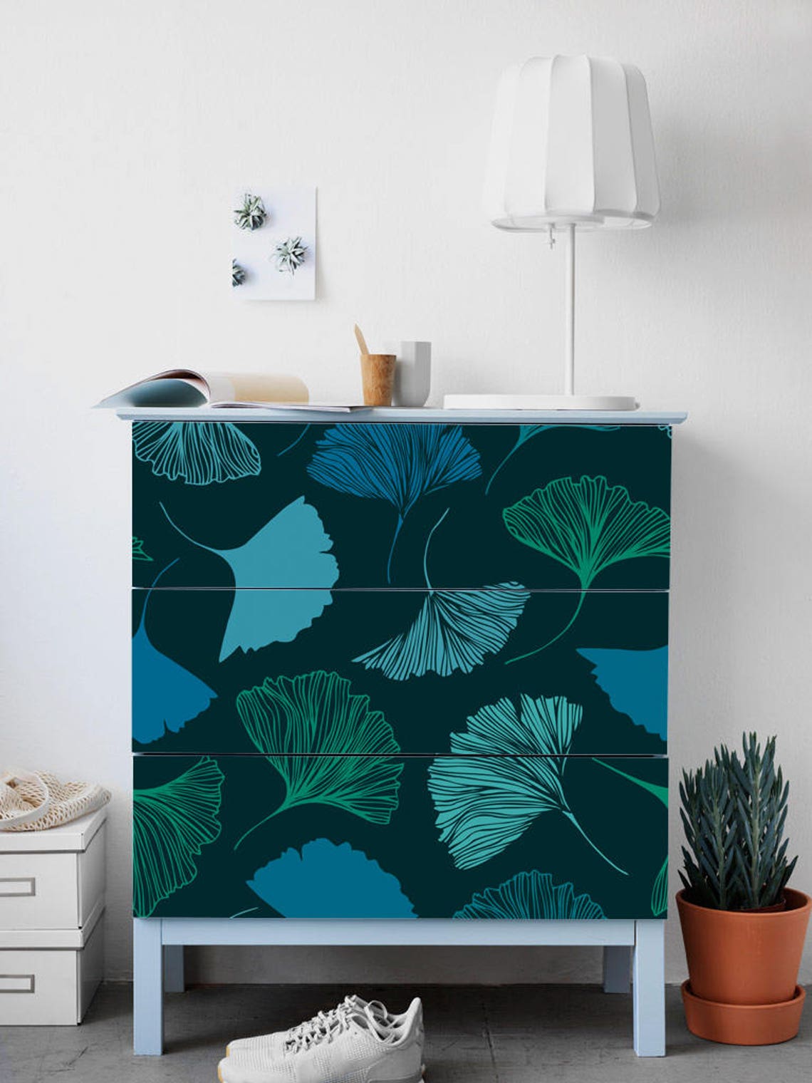 IKEA MALM dresser turquoise falling flowers Removable Ikea Etsy