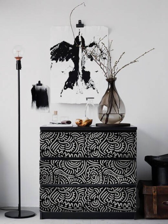 Ikea Malm Dresser Abstract Black And White Pattern Removable Etsy