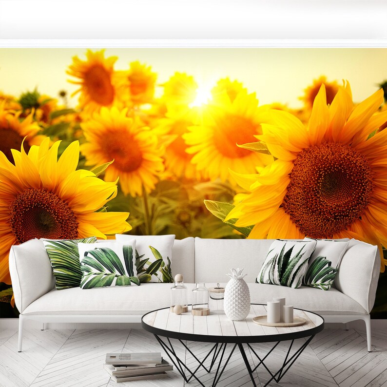 Sunflowers Adhesivie or Traditional Wall Mural Wallpaper Etsy