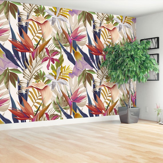 Fleurs Exotiques Fleurs Papier Peint Repositionnable Murale Tropical Fleur Plante Et La Feuille Modèle Murale Revêtement Mural Design Nature Vlies