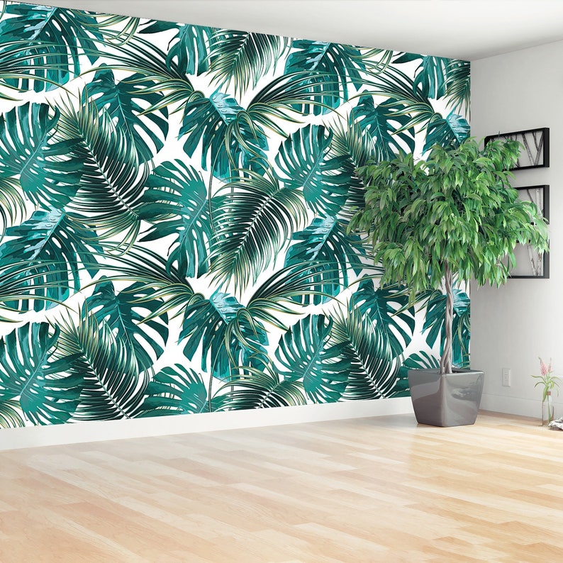 wallpaper Tropical palm leaves Palm leaves self adhesive or paste /& glue photo wall mural jungle pattern removable wallpaper W#441