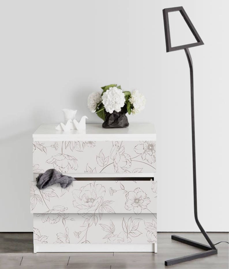 IKEA MALM Dresser Sketched Flowers Removable Ikea Decals Etsy