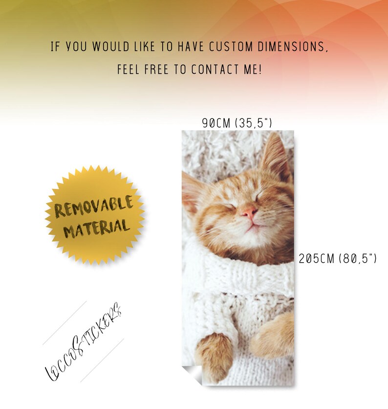 D#132 pet sticker door love white removable peel /& stick door covering lovable cute Sleeping Cat Door mural Self adhesive door wrap