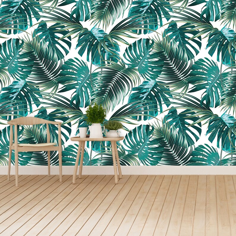 wallpaper Tropical palm leaves Palm leaves self adhesive or paste /& glue photo wall mural jungle pattern removable wallpaper W#441