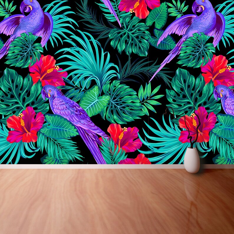 Tropical Parrots Temporary or Traditional Photo Wall Mural Etsy
