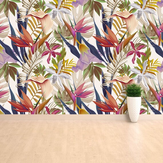 Fleurs Exotiques Fleurs Papier Peint Repositionnable Murale Tropical Fleur Plante Et La Feuille Modèle Murale Revêtement Mural Design Nature Vlies