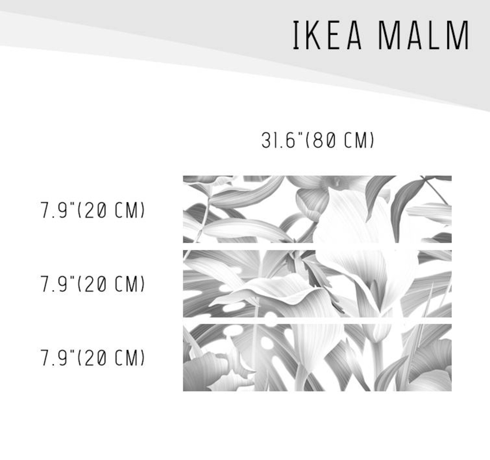 IKEA MALM dresser black and white tripical flowers Removable Etsy