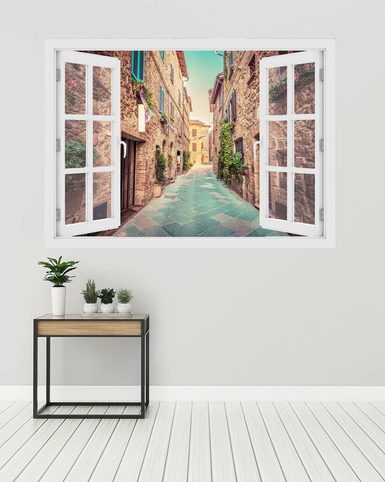 wall sticker 3D Wall Art italy O#62 Vinyl Peel and Stick removable Home italia 3D window Alley in old italian town Wall Decal Vinyl