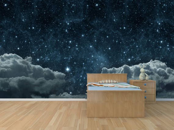 Ciel Avec Les étoiles Et Les Nuages Auto Adhésif Peler Et Coller Photo 3d Fresque Réaliste Papier Peint Peinture Murale Mur Amovible Murale