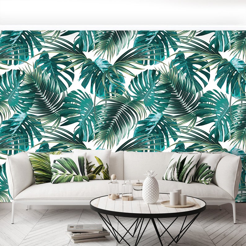 wallpaper Tropical palm leaves Palm leaves self adhesive or paste /& glue photo wall mural jungle pattern removable wallpaper W#441