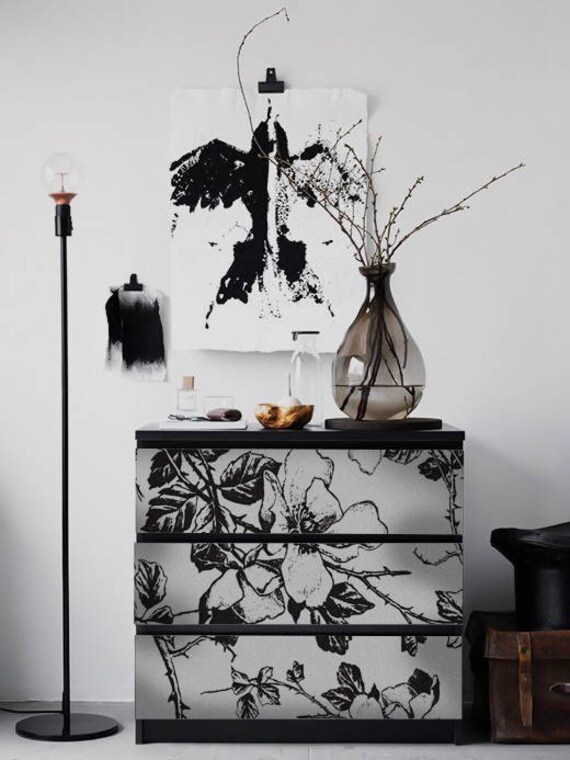 Commode IKEA MALM motif floral noir et blanc Autocollants - Etsy France