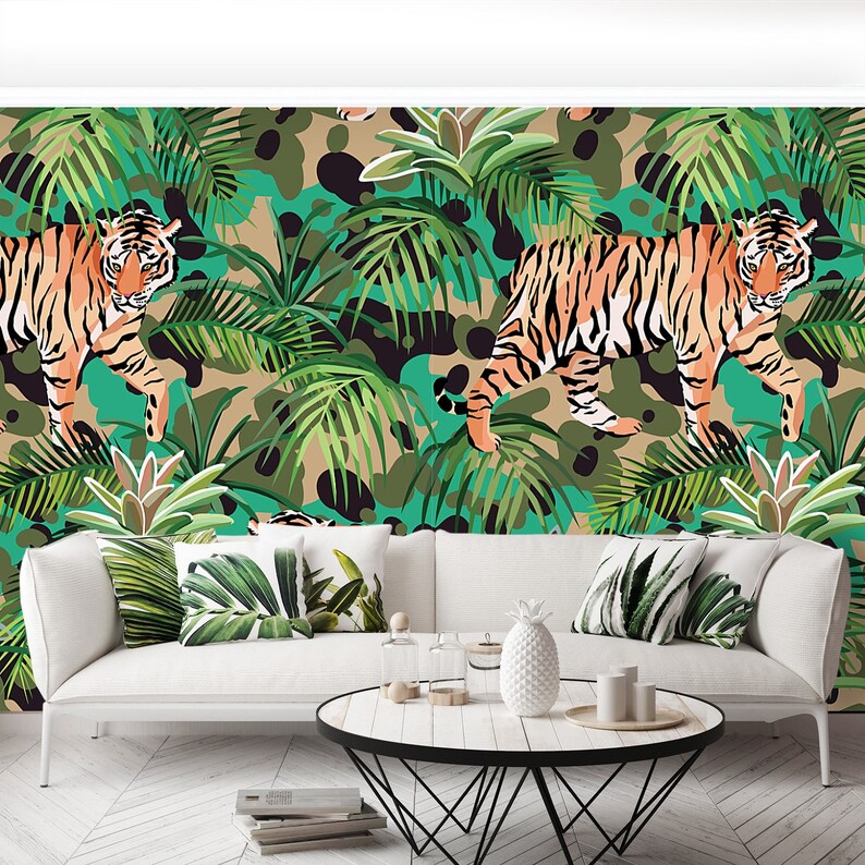 Tiger Jungle Peel&stick or Nonwoven Photo Wallpaper Wall Etsy