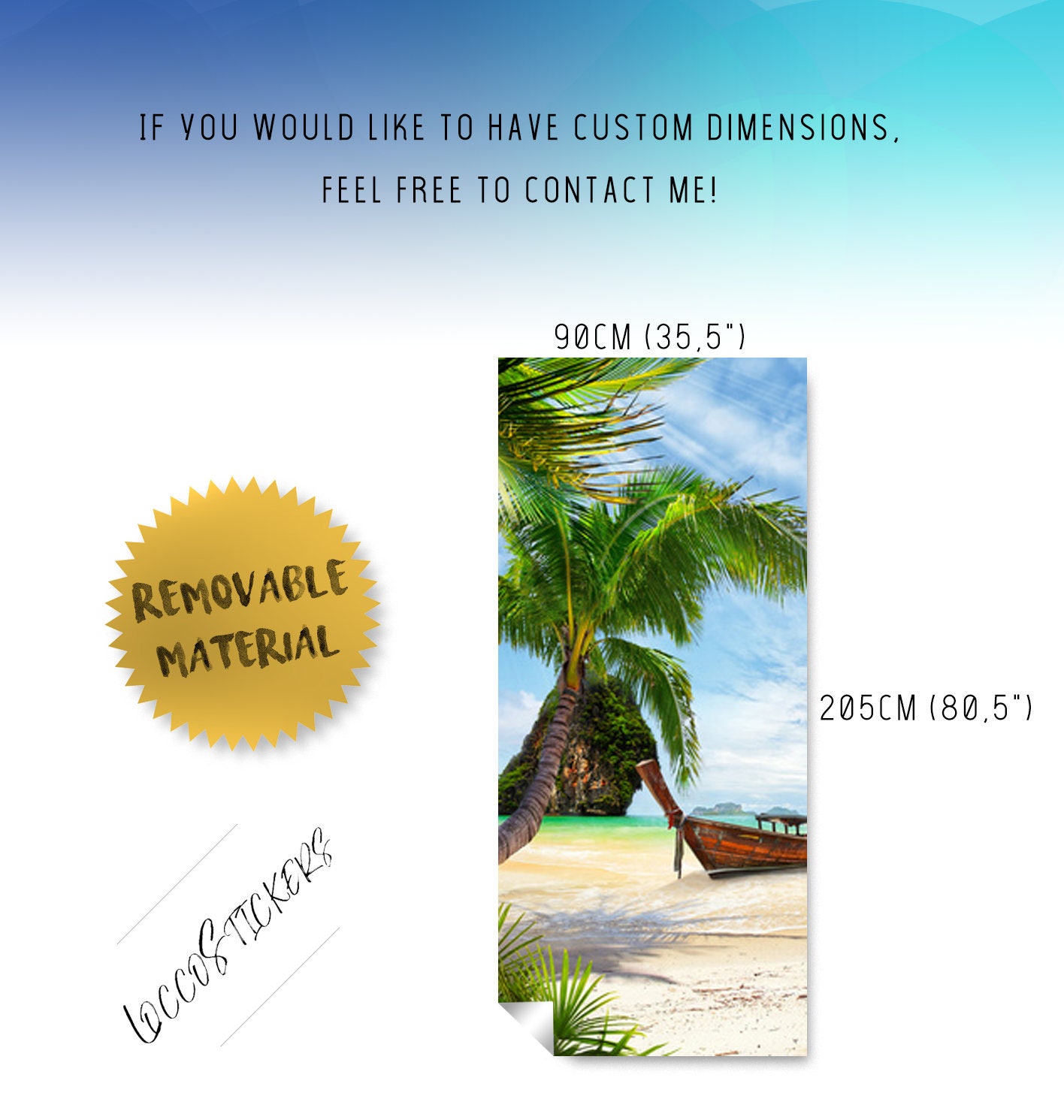 Tropical Beach Door Mural Self Adhesive Door Wrap Removable Etsy