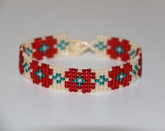 Loom woven bracelet, Flower Design Bracelet, Handmade Jewellery, Mother and daughter gift