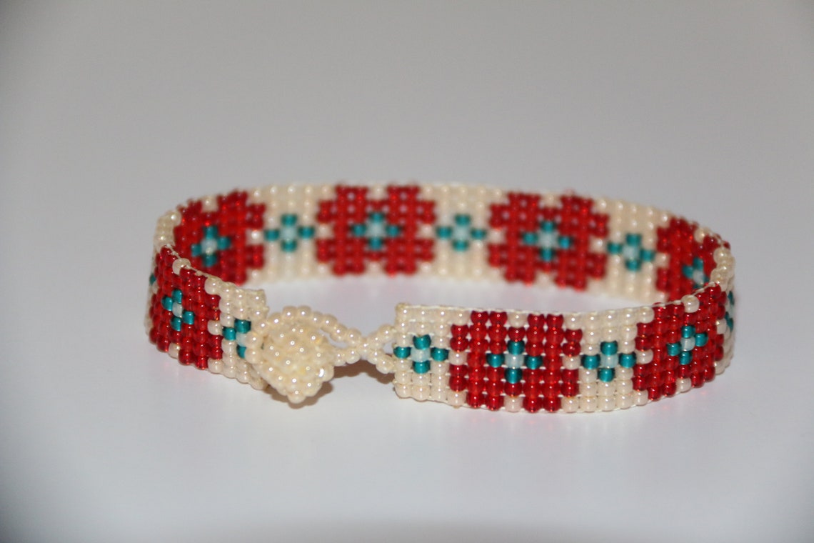 Loom Woven Bracelet Flower Design Bracelet Handmade Etsy UK