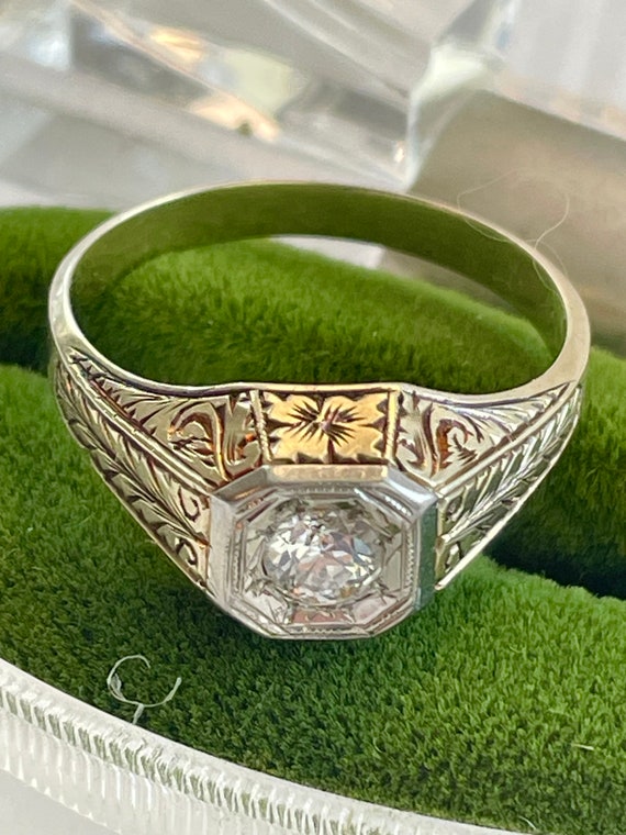 Antique Diamond Ring Etched Floral Band