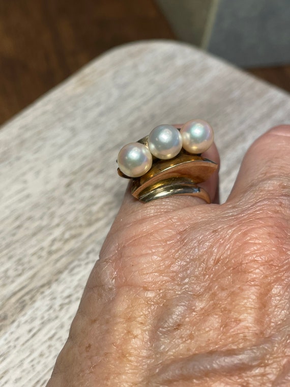 Retro 1960's Triple Pearl Ring - image 5