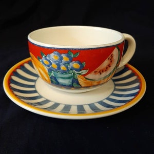 Hard to find Vista Allegra tea cup and saucer Marketplace pattern made in Portugal