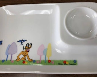 Walt Disney Productions Vintage Child's Plate/Platter with Pluto and Blue Birds Japan