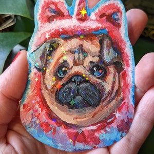 Holographic Pink Unicorn Pug, Weatherproof 4 inch Sticker for Ipad or Planner, Hand Cut