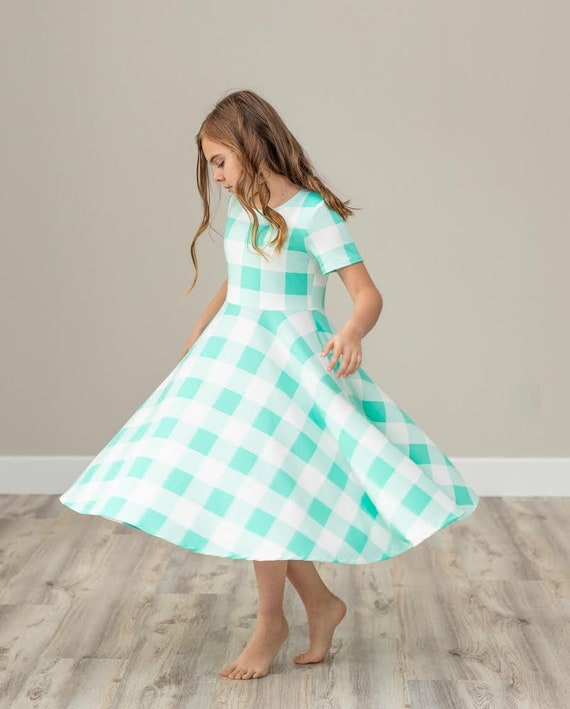 Little Girls Dress-tween-mint Plaid ...