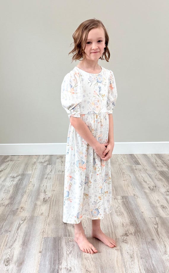 tween midi dress Floral girls dress-Easter dress-midi skirt- tween dress 2/3, 4/5, 6, 7/8, 10, 12, 14-birthday gift-handmade-toddler dress