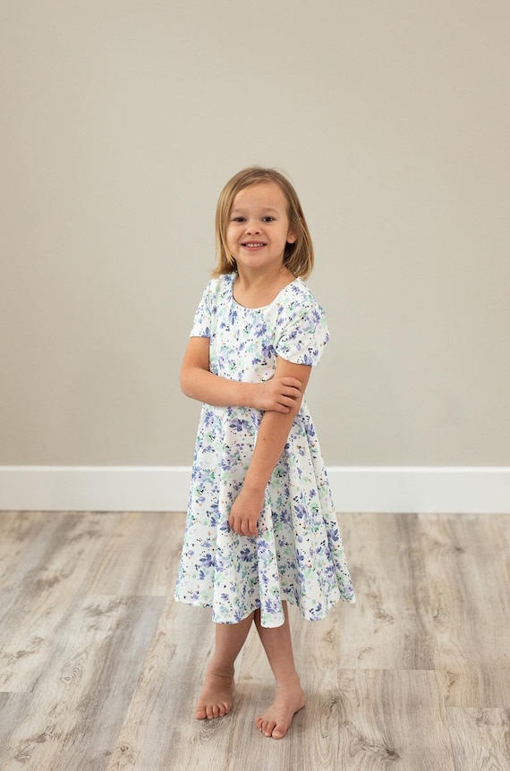 easter dress knee length Blue Floral Girls Twirl Dress-easter Outfit-knee Length-birthday Gift-handmade Mermaid Prom Dresses 2025