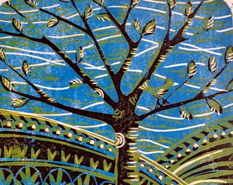 The Snail & The Tree. An original linocut print. Limited edition of just ten.