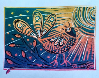 Beautiful Plumage An original linocut print. Limited edition of 15.