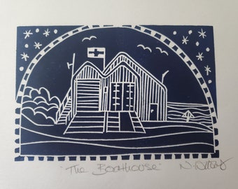 The Boathouse, Wells next the Sea, Norfolk. Prussian blue ink on delicate Shoji paper.