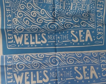 Wells next the Sea Norfolk. Light blue & cream teatowel