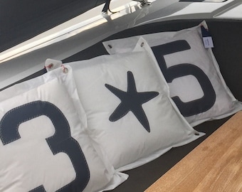 Nautical Decor Cushion, Grey Star Pillow, Sail Cloth Pillow, Decorative Pillow, Terrace Cushion, Beach Pillow