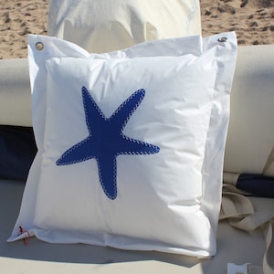 Decorative Sail Pillow, Sailcloth Star Pillow, Maritime Terrace Cushion, Personalized Cushion, Coastal Cushion, Blue Nautical Star Pillow