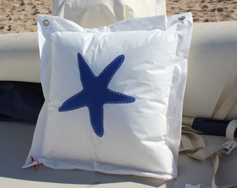 Decorative Sail Pillow, Sailcloth Star Pillow, Maritime Terrace Cushion, Personalized Cushion, Coastal Cushion, Blue Nautical Star Pillow