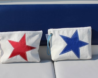 TWO Star Sailbag, Sailor Wallet Bag, Recycled Nautical Bag, Reused Sailcloth Bag, Upcycled Sailbag, Beach Bag, Purse Bag, Monogrammed Bag