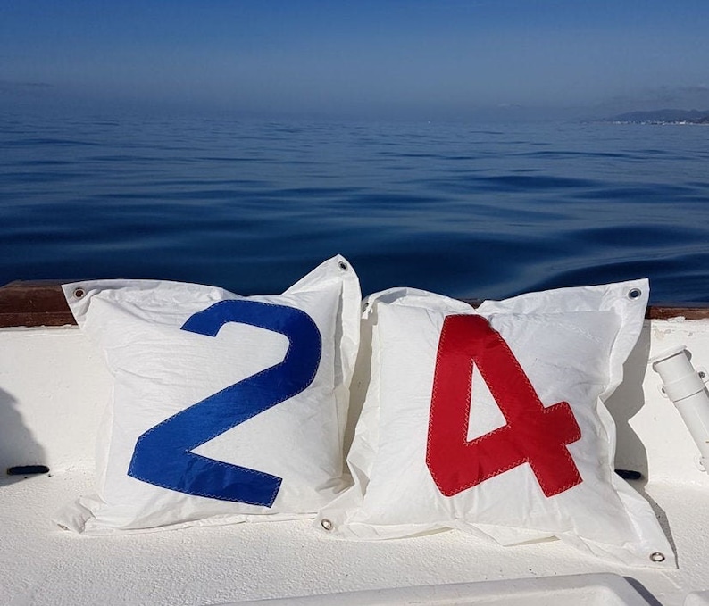 Nautical Pillow Cover, Sail Cloth Cushion, Home Decor Cushion, Sailcloth Cushion, Monogrammed Pillow, Number Cloth Pad image 2