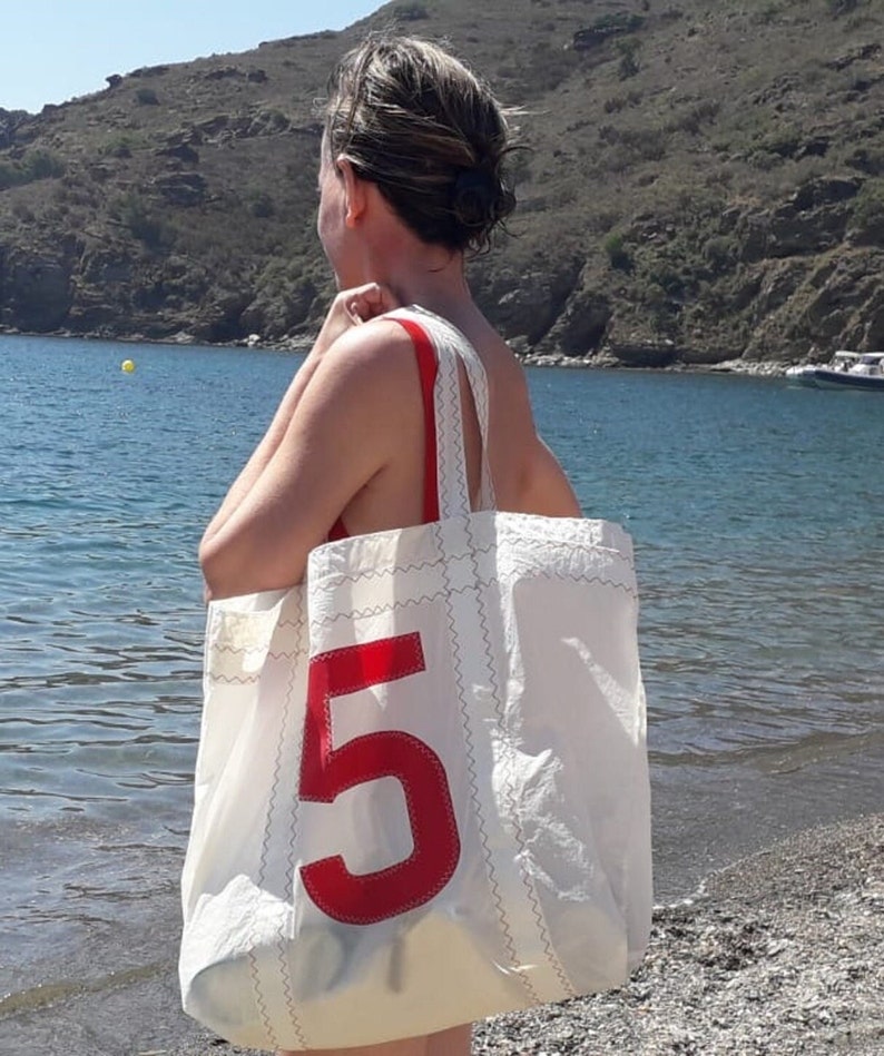 Nautical Beach Tote, Recycled Sail Handbag, Personalized Beach Totebag, Sea Bag, Beach Bag, Handcrafted Sailbag, Strandtasche Recycelt image 9