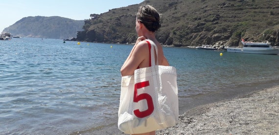 Nautical Beach Tote Recycled Sail Handbag Personalized Beach