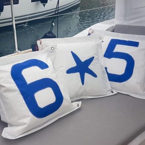 Boat Sail Cushion, Sail Insignia Pillow, Nautical Number Pillow, Sailcloth Pillow, Cushion Cover, Number Pillow, Gift Sailors, Kissenbezu