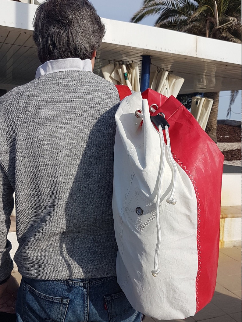 Backpack Recycled Sail Bag, Upcycled Sail Rucksack, Recycled Sail Duffle Bag, Nautical Backpack, Sailcloth Duffle, Shoulder Sailbag 33 L, Beach Duffle Bag by Aqualata